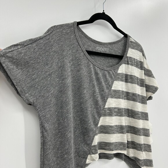 NWT URBAN OUTFITTERS Mouchette Gray White Stripe Shark Bite Hem Crop Top Medium - Picture 3 of 5